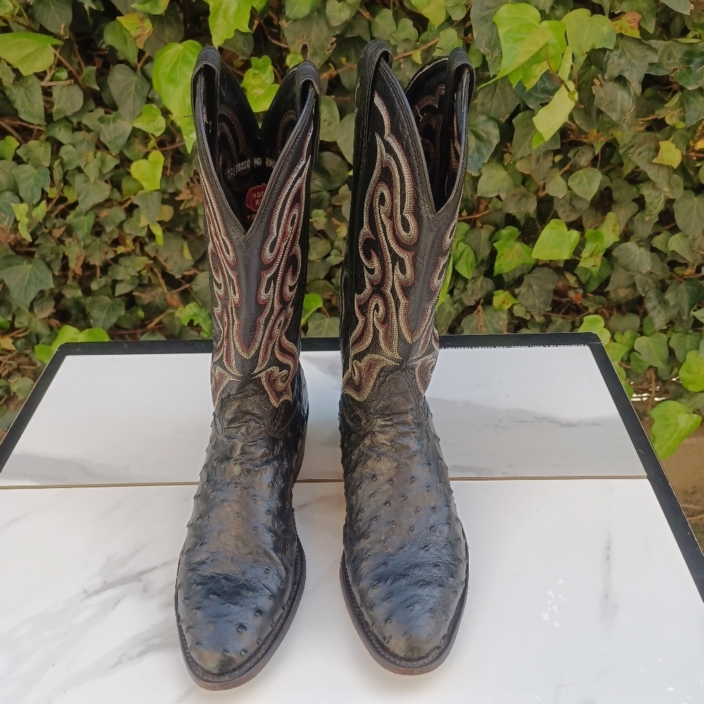 Nocona Full Quill Ostrich Western Boots Size 9.5 D Black/Red - Picture 2 of 12